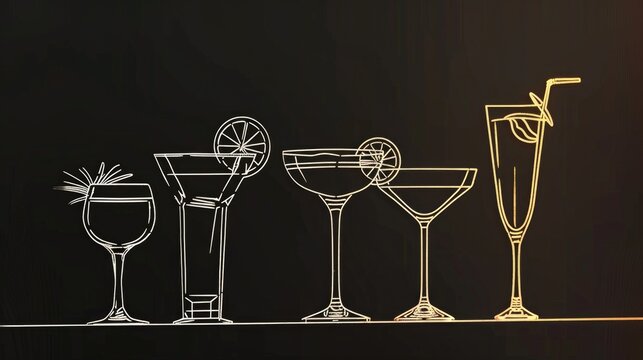 Different types of cocktail glasses lined up, suitable for bar or party themes