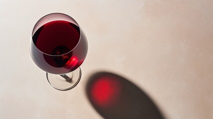Glass of red wine with shadow.Top view