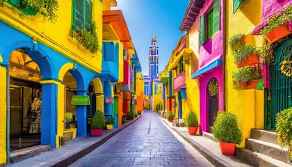 Vibrant Street: Colorful Houses Lining the Road