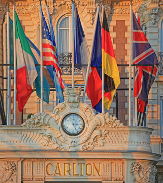 World Flags and IWC Clock at Carlton Hotel in Cannes France