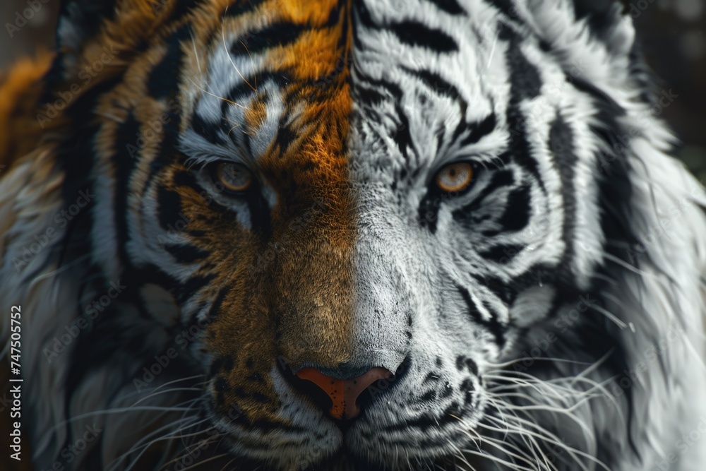 Poster close up of a tiger's face with a blurry background. suitable for wildlife and nature themes