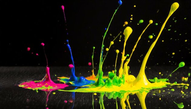 Vivid Expression: Colorful Paint Splashes on Black Surface