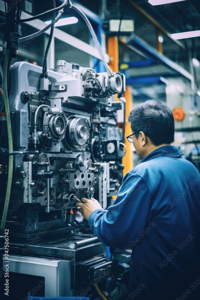 Poster A man working on a machine in a factory. Suitable for industrial concepts