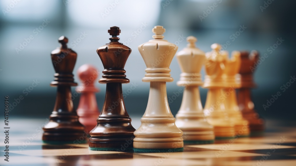 Poster close up of chess pieces, suitable for strategy concepts