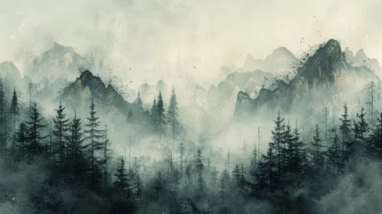  A Chinese style ink landscape art wallpaper that can be used in print and digital media, rugs, wallpapers, wall art, graphic design, social media, posters, gallery walls, and even t-shirts. © Diana