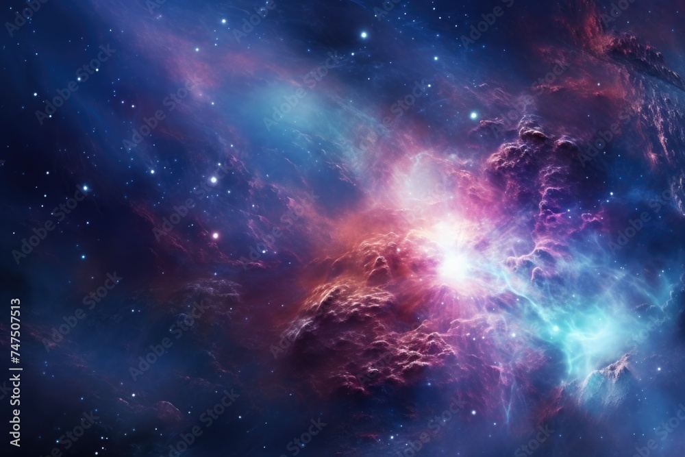 Poster Stunning image of a colorful nebula with twinkling stars in the background. Ideal for space and astronomy concepts