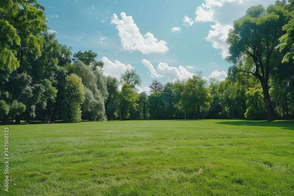 Poster a peaceful scene of trees in a grassy field. perfect for nature backgrounds