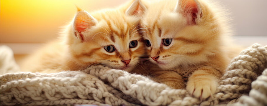 Two cute kitten in yellow background