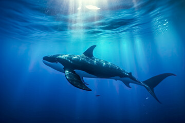 Schwertwal auch Orca oder Killerwal (Orcinus orca) im Meer, Unterwasser, Generative AI - obrazy, fototapety, plakaty