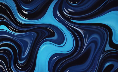 blauer und schwarzer abstrakter, farbenfroher, psychedelischer, organischer, flüssiger Farbtinten-Marmor-Texturhintergrund. dunkle, fließende Oberflächenwellen-Bewegungsmischung, zufälliges Muster. - obrazy, fototapety, plakaty