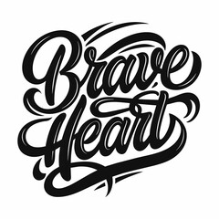 Brave Heart Handwritten Calligraphy Logo Silhouette