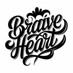 Brave Heart Handwritten Calligraphy Logo Silhouette