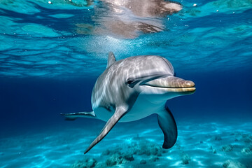 Delfine schwimmt im Meer, Unterwasser, Generative AI