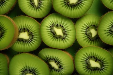 A close-up image of a kiwi fruit sliced in half. Perfect for healthy eating concepts