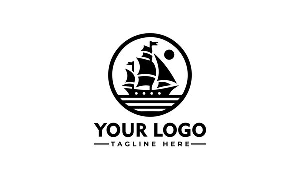 Sail Ship in Ocean Logo vector Adventure Sail Ship Travel Ready Design and Logo Template