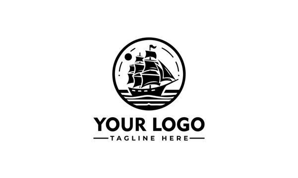 Sail Ship in Ocean Logo vector Adventure Sail Ship Travel Ready Design and Logo Template