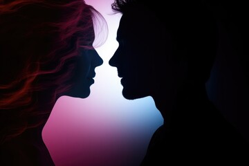 A man and a woman standing face to face. Suitable for relationship or communication concepts