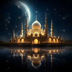 the artistry of a mosque illuminated by the moon