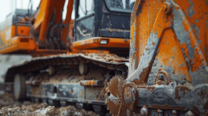 Fototapeta premium Detailed view of a bright orange bulldozer, ideal for construction projects