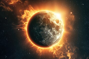 Detailed image of planet with sun in backdrop. Suitable for astronomy and space exploration concepts - obrazy, fototapety, plakaty