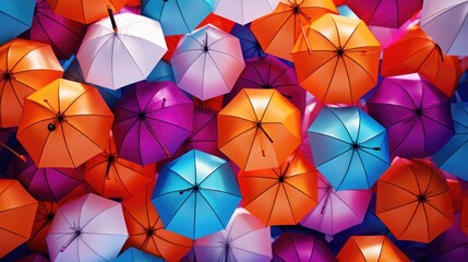 A bunch of colorful umbrellas hanging from the ceiling. Perfect for adding a pop of color to any space - Powered by Adobe