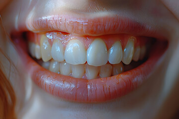 Fototapeta premium Close-up of beautiful young woman's teeth. Teeth whitening concept