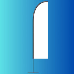 teardrop mockup, blank white wind banner feather flag mock-up or vertical wind banner mock up. Isolated on blue transparent background