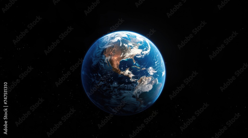 Poster Earth seen from outer space with stars background. Suitable for astronomy and science concepts