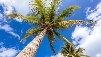 Palm tree on the background of the blue sky. Generative AI.