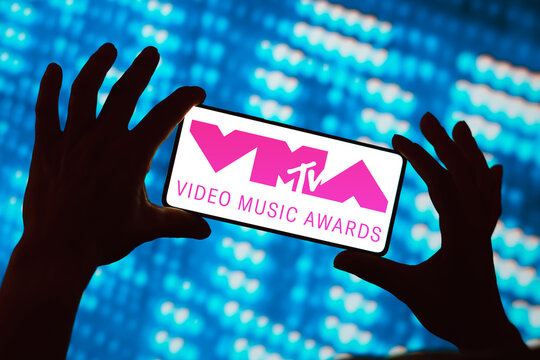 February 28, 2024, Brazil. In this photo illustration, the MTV Video Music Awards (VMA) logo is displayed on a smartphone screen.