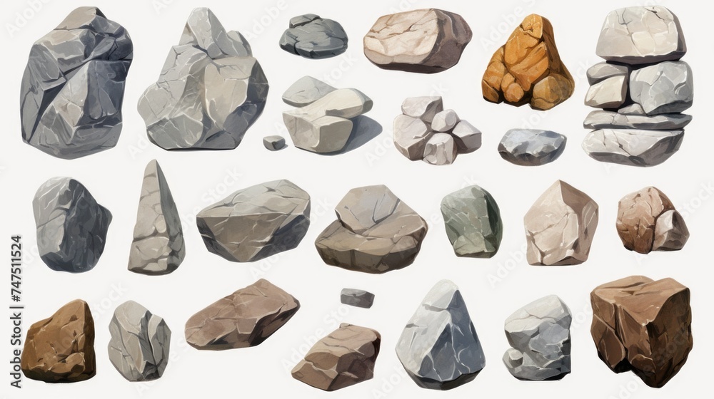 Aufkleber a collection of rocks and stones on a white background. suitable for various design projects