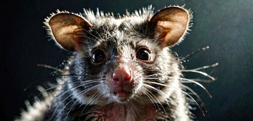 a close up of a small animal with very big ears and a surprised look on the face of it's face.