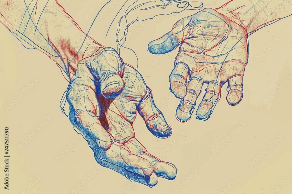 Poster A drawing of two hands holding each other. Suitable for various concepts and themes