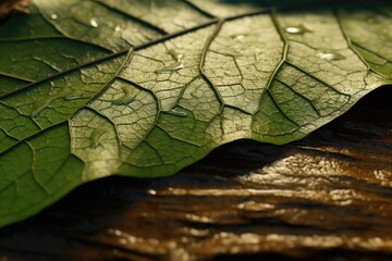 Close up shot of a leaf on a table, suitable for nature and environmental concepts