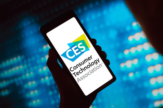 February 28, 2024, Brazil. In this photo illustration, the Consumer Electronics Show (CES) logo is displayed on a smartphone screen.