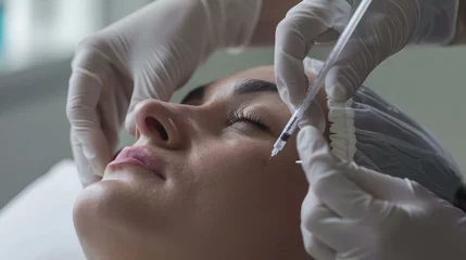 Lichtdoorlatende gordijnen Schoonheidssalon woman getting anti-aging wrinkle treatment by facial injections