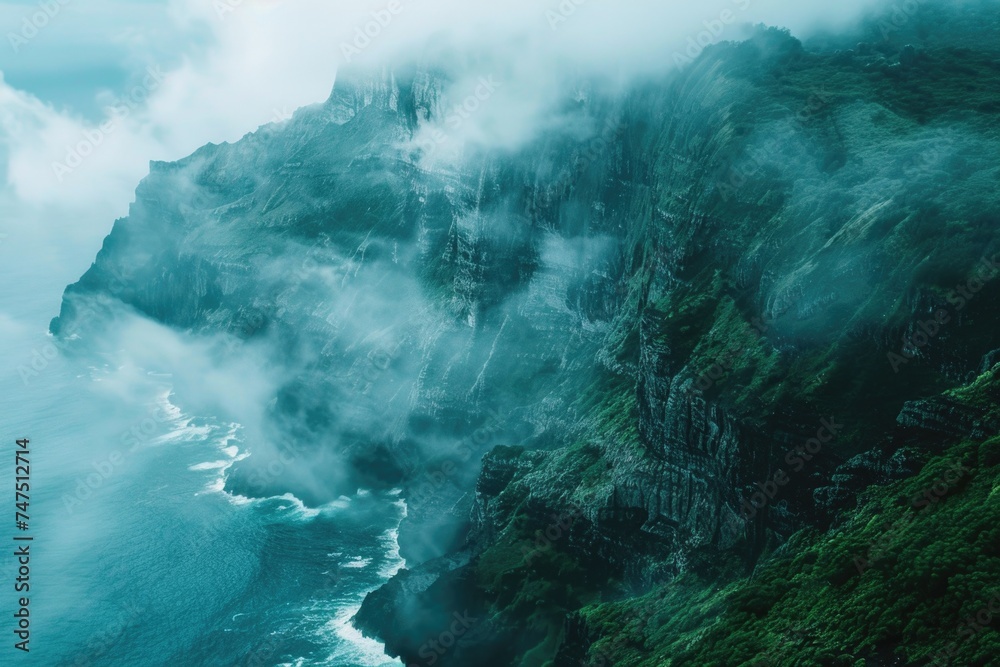 Poster a breathtaking view of the ocean from a high cliff, perfect for travel and nature concepts