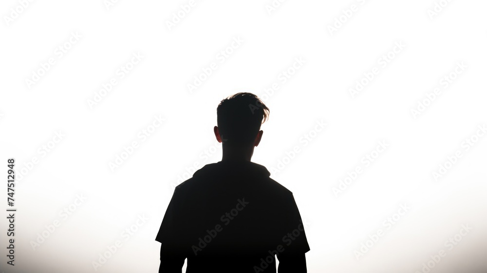 Poster Silhouette of a person standing in front of a white background. Suitable for various design projects