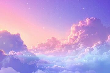 Serene pastel sky with clouds and stars - Tranquil and dreamy sky with soft clouds and twinkling stars in a serene pastel color palette