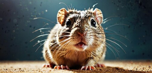 a close up of a rodent on the ground with it's mouth open and it's eyes wide open.