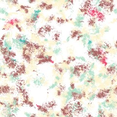 Fototapeta premium Paint splashes with dotted texture. Dark chestnut, sea mist, milk punch, topaz and cranberry colors on the white background. Seamless pattern