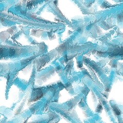 Bright long liquid brush strokes with reflection. Multicellular organism imitation. Candy imitation. Powder blue, cyan opaque, dirty blue and light navy blue colors. Hand drawn seamless pattern
