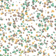 Rosy brown, dusty green and  apricot color volume bubbles on the white background. Abstract seamless pattern. Handmade pattern