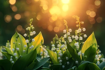 Poster Lily of the valley on the background of the setting sun © D