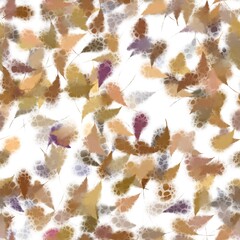 Big textured random brush strokes with thin tails.Dirty brown,pale brown,pale taupe, middy brown, brownish purple, purple grey and sand brown colors on the white background. Handmade seamless pattern.