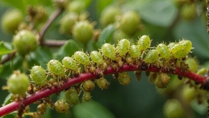 Naklejka premium A lot of aphids on a bush with berries or an apple tree
