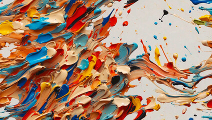 Multicolored strokes and splashes of paint. 3D smears of oil paint on white background. Abstract...