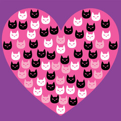 Heart design in pink tone with cats in black and white, design in tones to make it more tender, timeless fashion style.