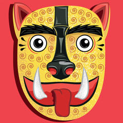 Jaguar mask design representative of the Aztec art of Tenochtitlan Mexico, with texture of wind symbols, design of the Mexica empire.