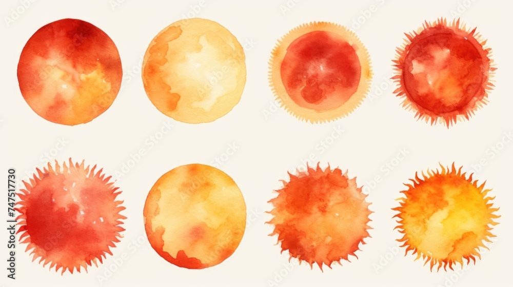 Poster Various types of fruit arranged on a white background. Ideal for food and nutrition concepts